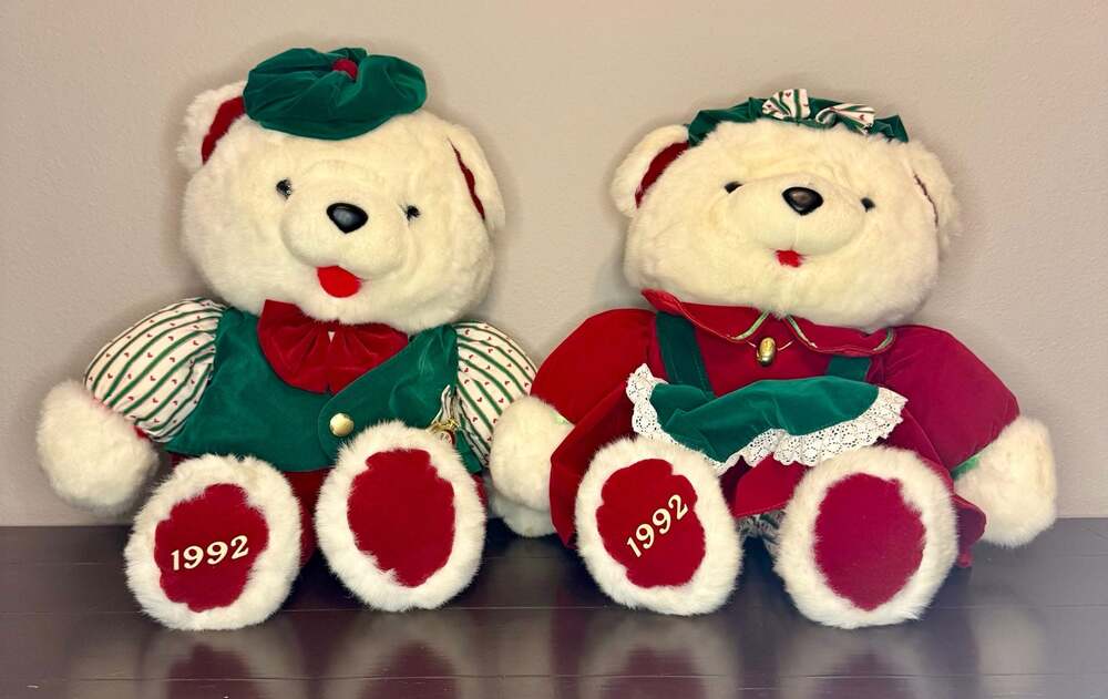 Vintage 1992 Kmart Christmas Holiday Bear Couple Plush Set